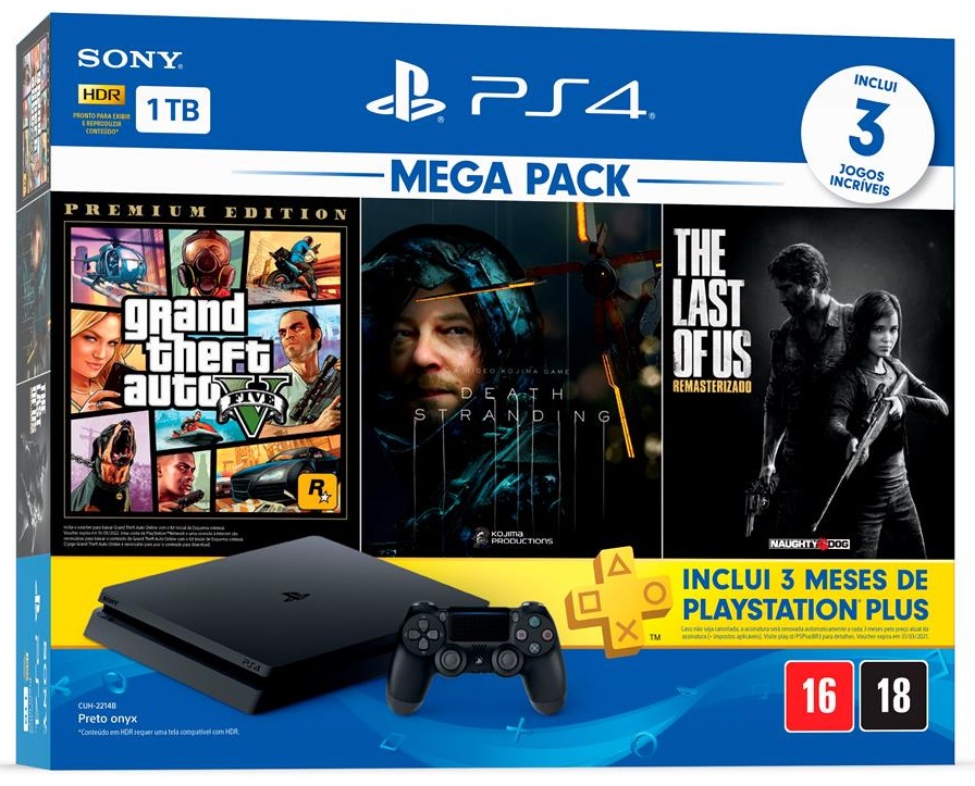 Console Sony PS4 Playstation 4 Slim 1TB com GTA 5 / Days Gone / Horizon  Zero Dawn / Vouncher Fortinite + 3 Meses PSN Plus - CGN Games BH